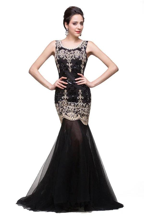 Black Scoop Sweep-length Mermaid Formal Dresses - Image 2