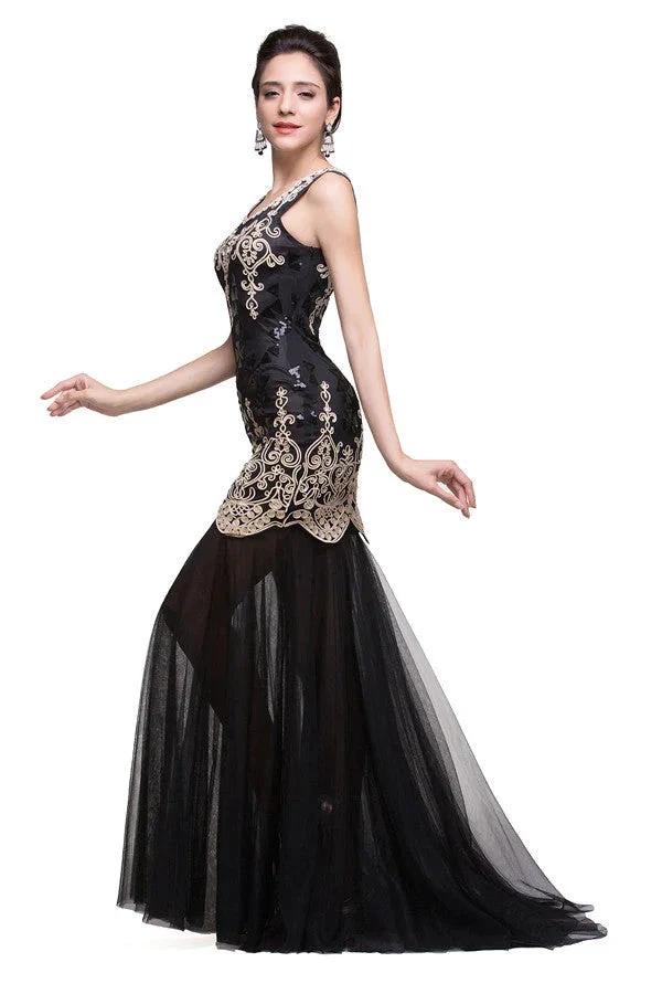 Black Scoop Sweep-length Mermaid Formal Dresses - Image 3