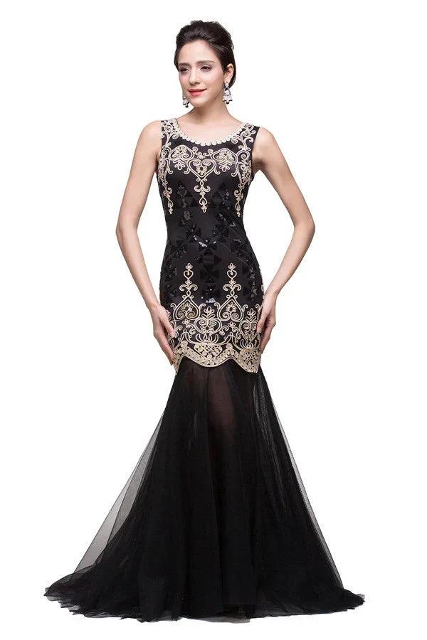 Black Scoop Sweep-length Mermaid Formal Dresses - Image 4