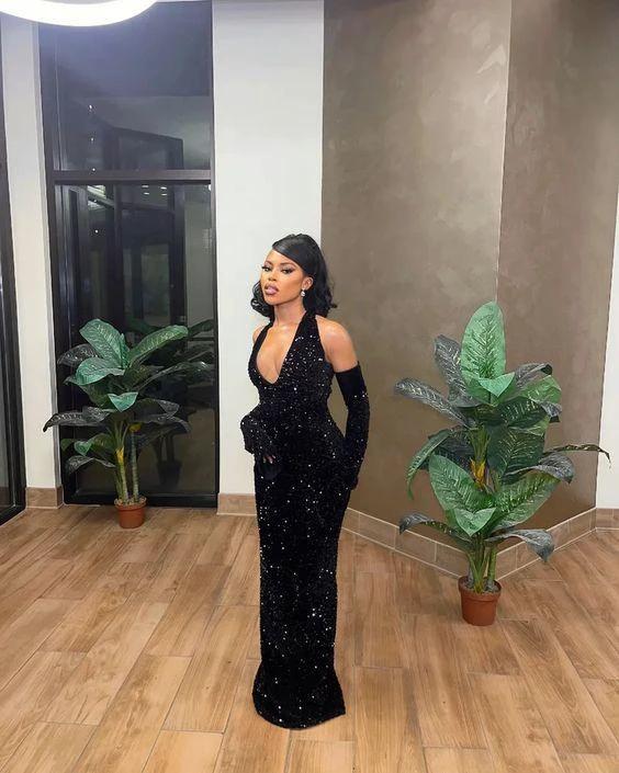 Black Sequins Mermaid Prom Dress,Glitter Black Evening Dress Y1649 - Image 2