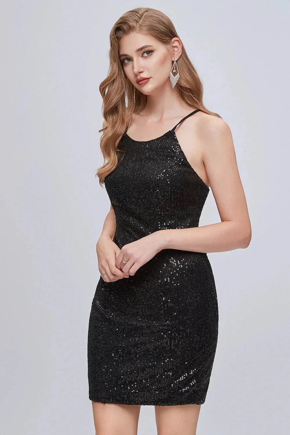 Black Sequins Spaghetti Strap Lace Up Short Homecoming Dresses - Image 4