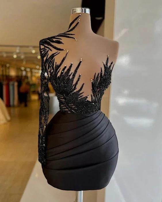 Black Short Evening Dress Cocktail Party Dress Beaded Evening Dress Formal Homecoming Dresses Y23 - Image 2
