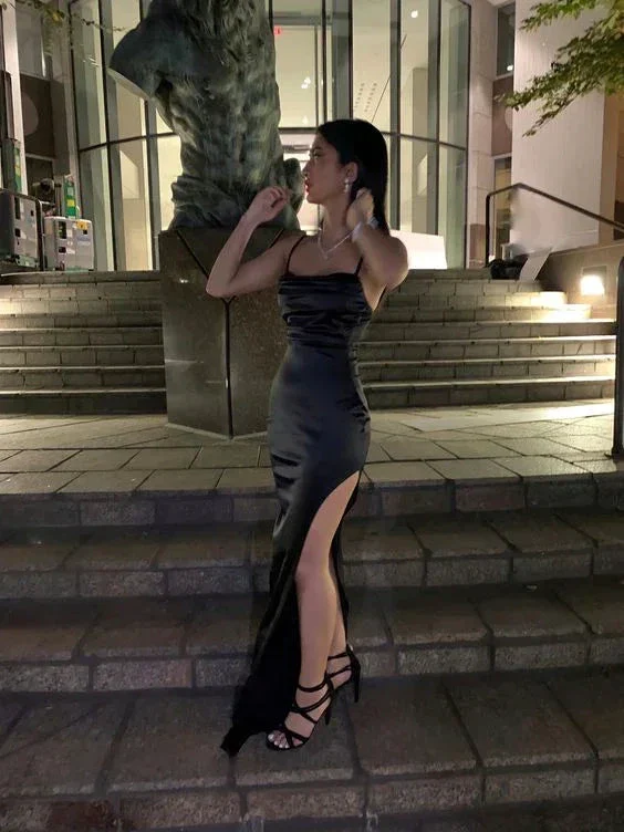 Black Spaghetti Straps Evening Dress Sexy Prom Dress Y427 - Image 2
