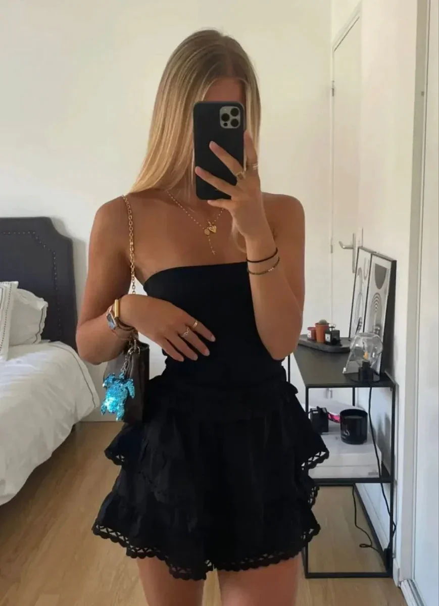 Black Strapless A-line Homecoming Dress Black Mini Dress Y2163 - Image 2