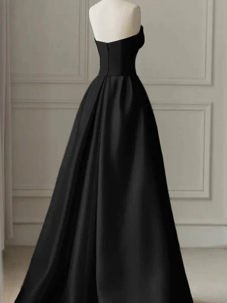 Black Strapless High-Slit Evening Dress With Gauze - Gothic Wedding Dress Y2386 - Image 3