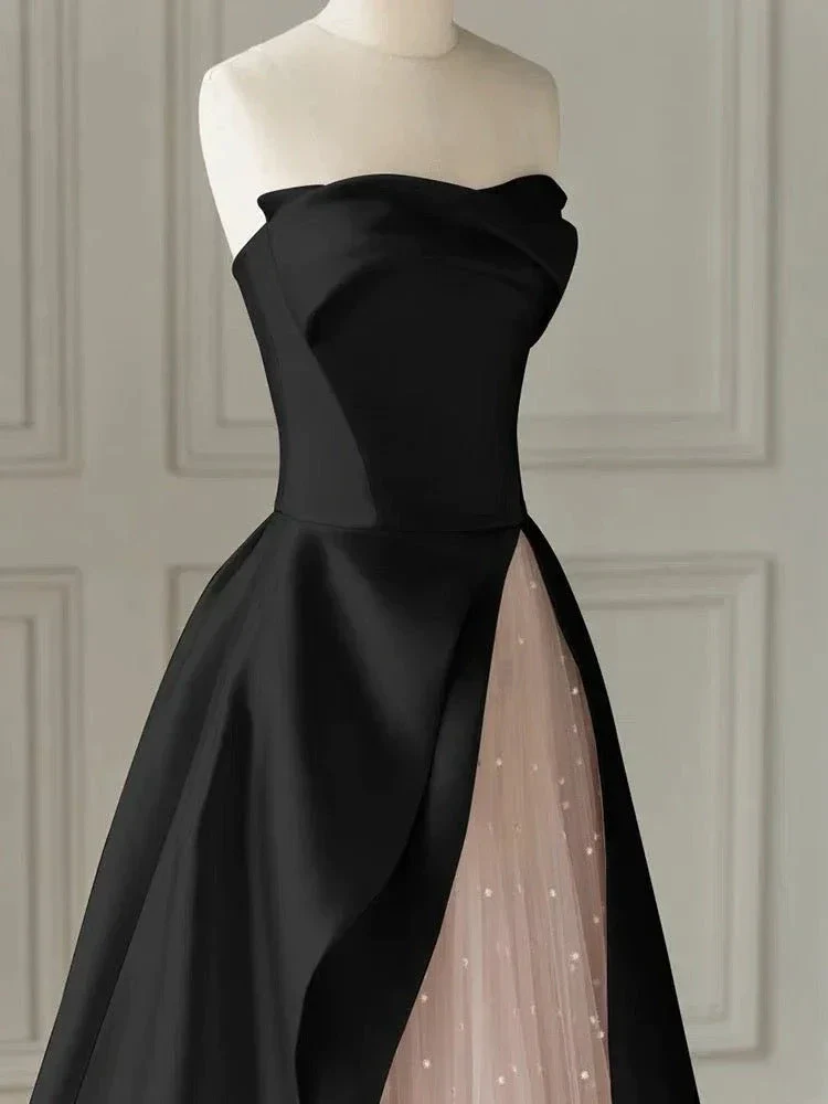 Black Strapless High-Slit Evening Dress With Gauze - Gothic Wedding Dress Y2386 - Image 4
