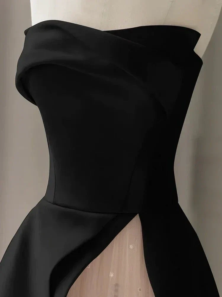 Black Strapless High-Slit Evening Dress With Gauze - Gothic Wedding Dress Y2386 - Image 5