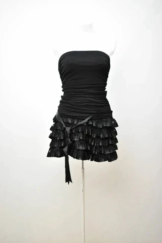 Black Strapless Homecoming Dress Black Party Dress Cocktail Dress Y2360 - Image 3