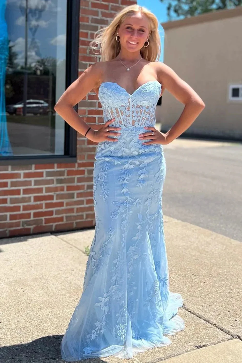 Black Strapless Mermaid Prom Dress With Lace Appliques PSK460 - Image 3