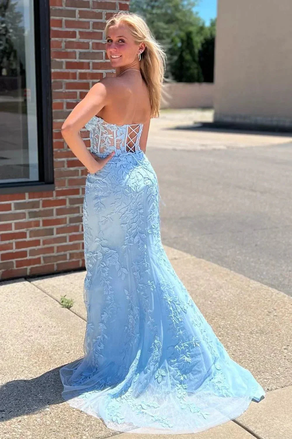 Black Strapless Mermaid Prom Dress With Lace Appliques PSK460 - Image 4