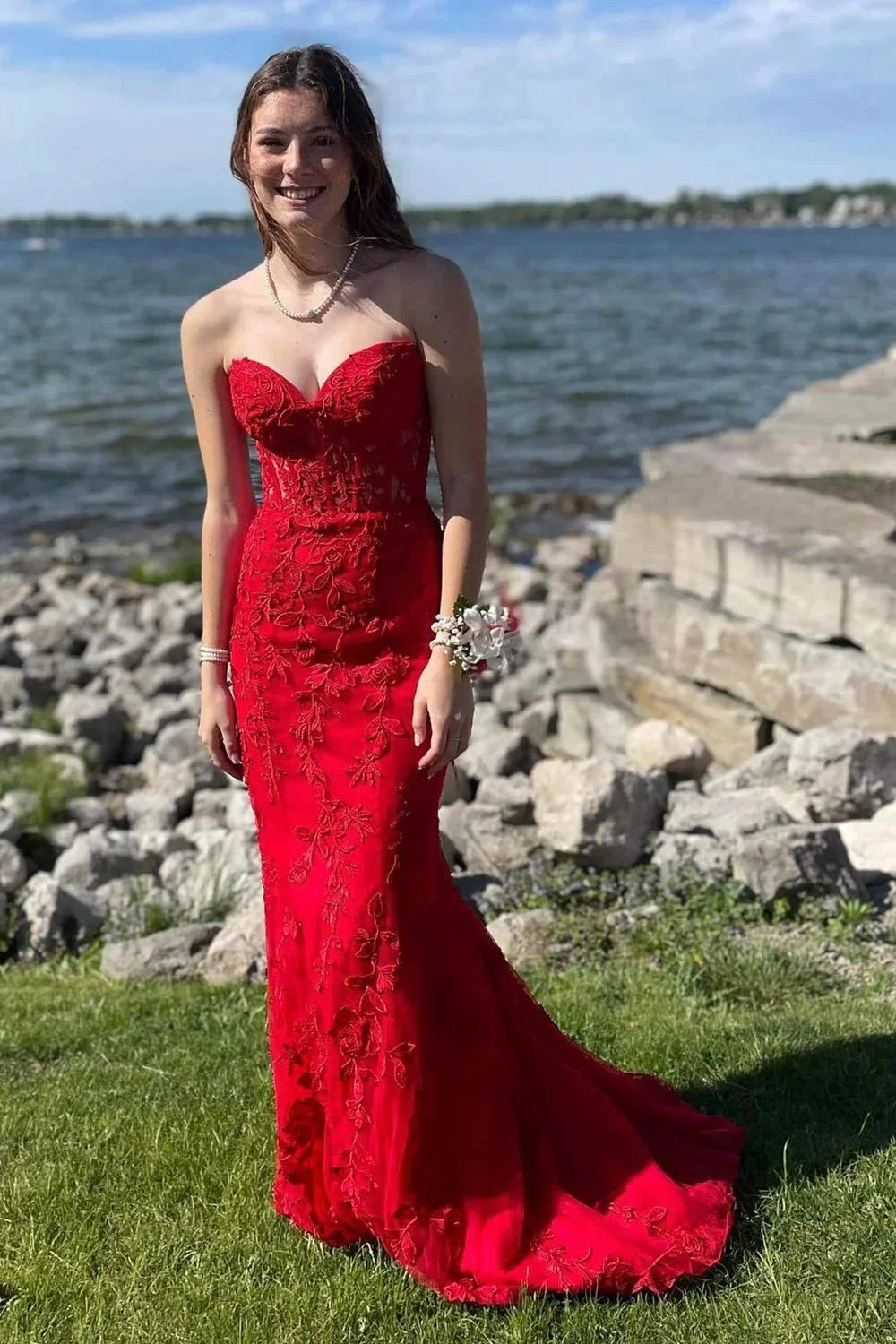 Black Strapless Mermaid Prom Dress With Lace Appliques PSK460 - Image 7