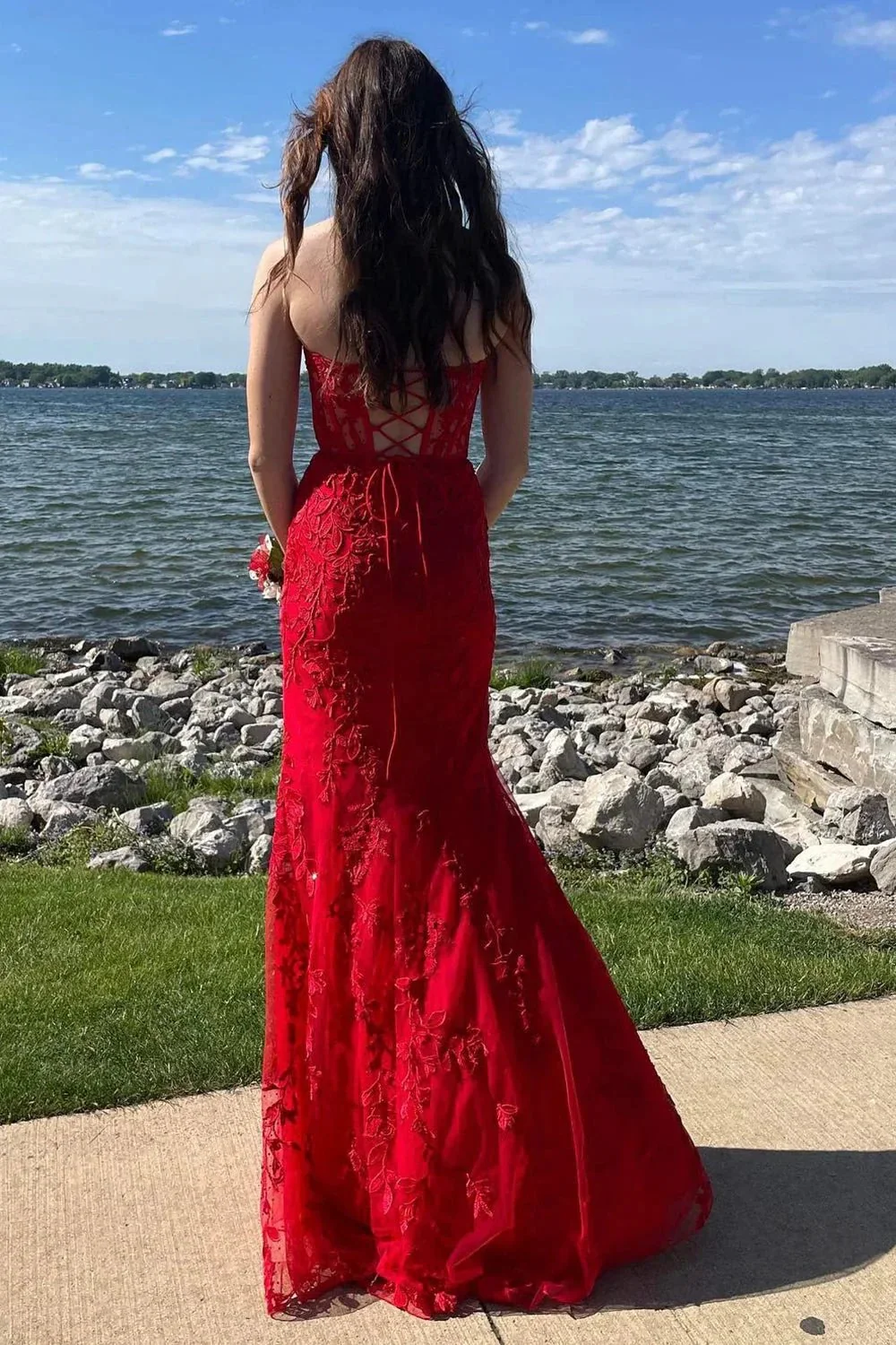 Black Strapless Mermaid Prom Dress With Lace Appliques PSK460 - Image 8