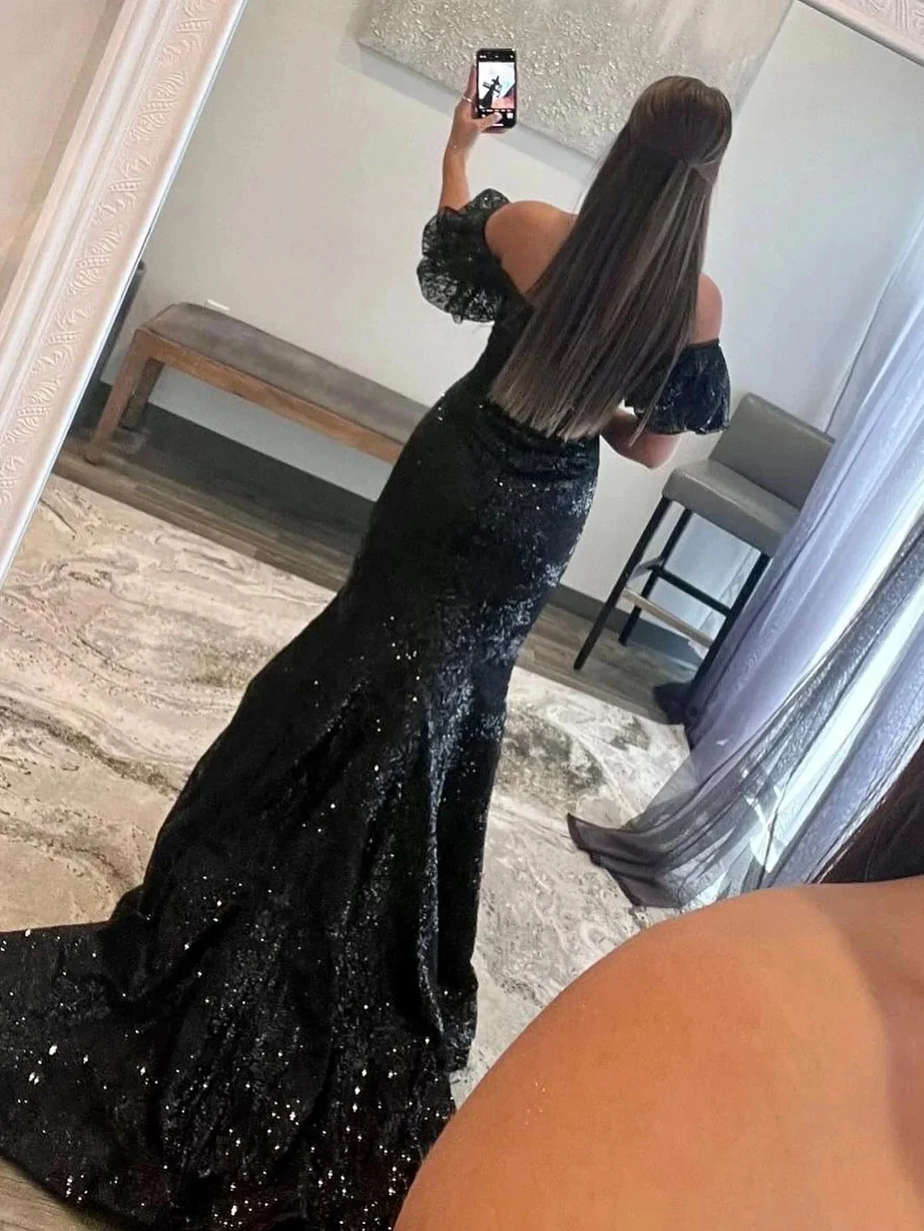 Black Strapless Sequins Long Mermaid Prom Dress - Image 2