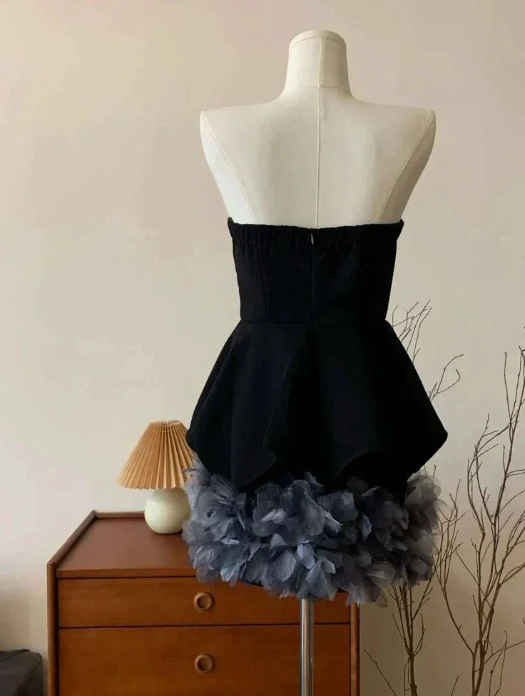 Black Strapless Tulle 3D Floral Cocktail Dress Strapless Homecoming Dress Y8105 - Image 3