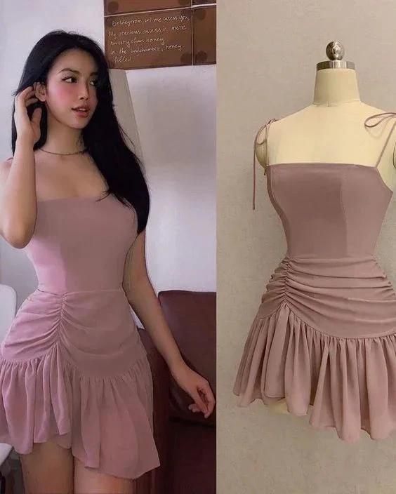 Black Straps A-line Simple Party Dress Short Homecoming Dress Y1904 - Image 2