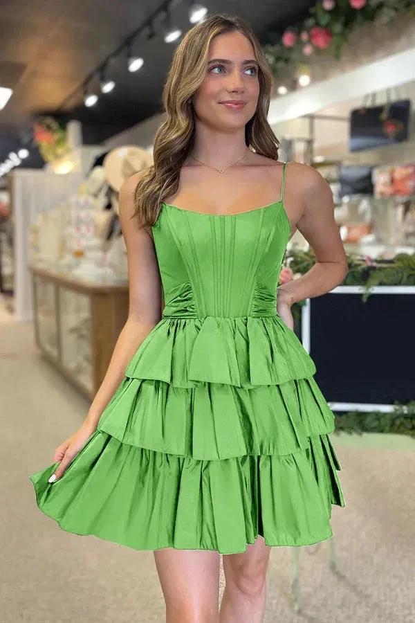 Black Straps Satin A-Line Short Corset Homecoming Dress With Bow PD543 - Image 3
