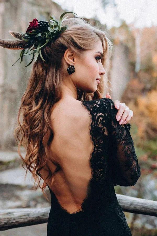 Black Sweetheart Long Sleeves Lace Backless Wedding Dresses WD673 - Image 3