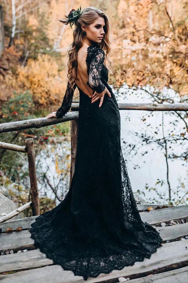 Black Sweetheart Long Sleeves Lace Backless Wedding Dresses WD673 - Image 4