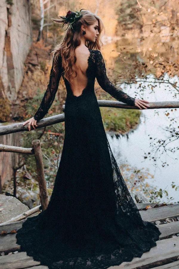 Black Sweetheart Long Sleeves Lace Backless Wedding Dresses WD673 - Image 5