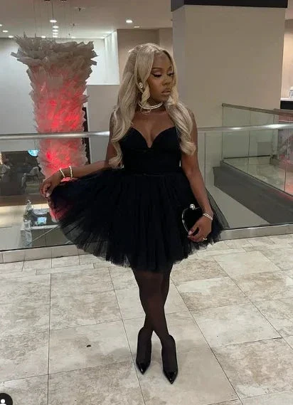 Black Sweetheart Neckline Tulle A Line Homecoming Dress Short Prom Dress Y7923 - Image 3