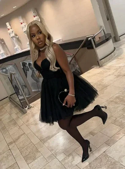 Black Sweetheart Neckline Tulle A Line Homecoming Dress Short Prom Dress Y7923 - Image 4