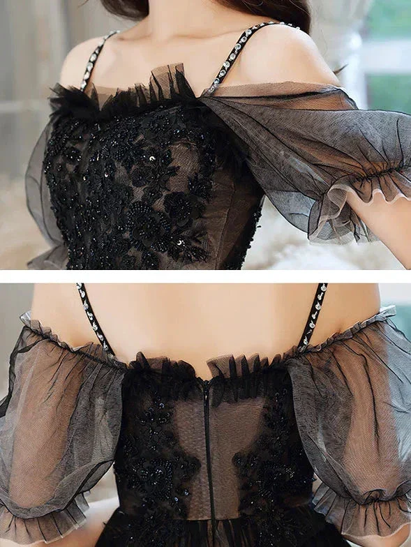 Black Sweetheart Tulle Lace High Low Prom Dress Black Homecoming Dress Y5689 - Image 2