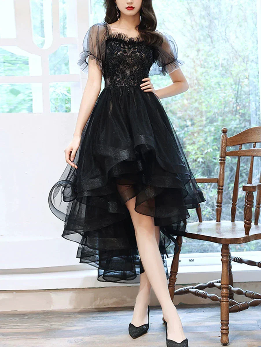 Black Sweetheart Tulle Lace High Low Prom Dress Black Homecoming Dress Y5689 - Image 3
