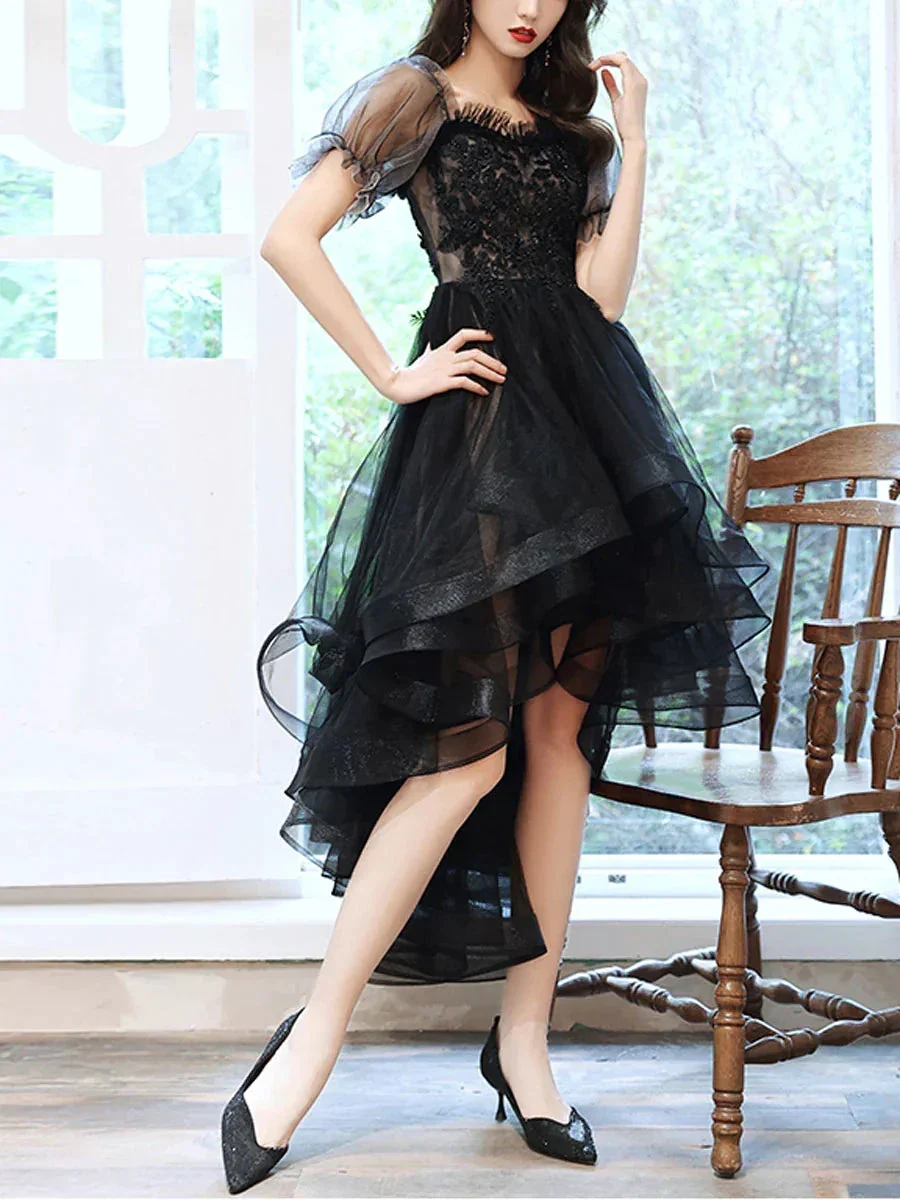 Black Sweetheart Tulle Lace High Low Prom Dress Black Homecoming Dress Y5689 - Image 4