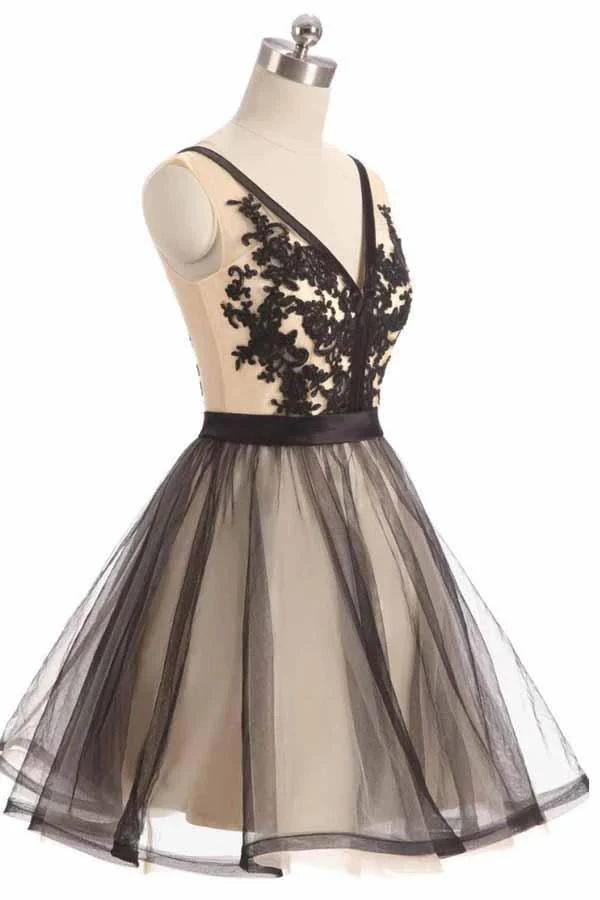 Black Tulle Lace V-neck Short Prom Dress Homecoming Dresses PD067 - Image 2