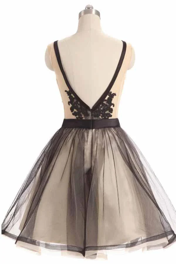 Black Tulle Lace V-neck Short Prom Dress Homecoming Dresses PD067 - Image 3