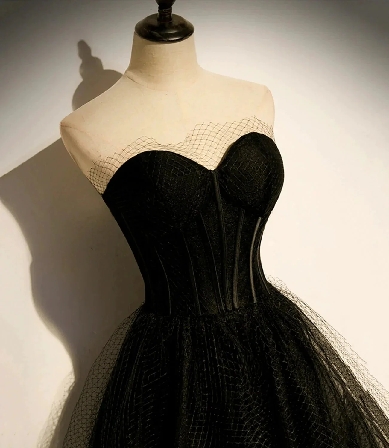 Black tulle long A line prom dress black evening dress s68 - Image 3