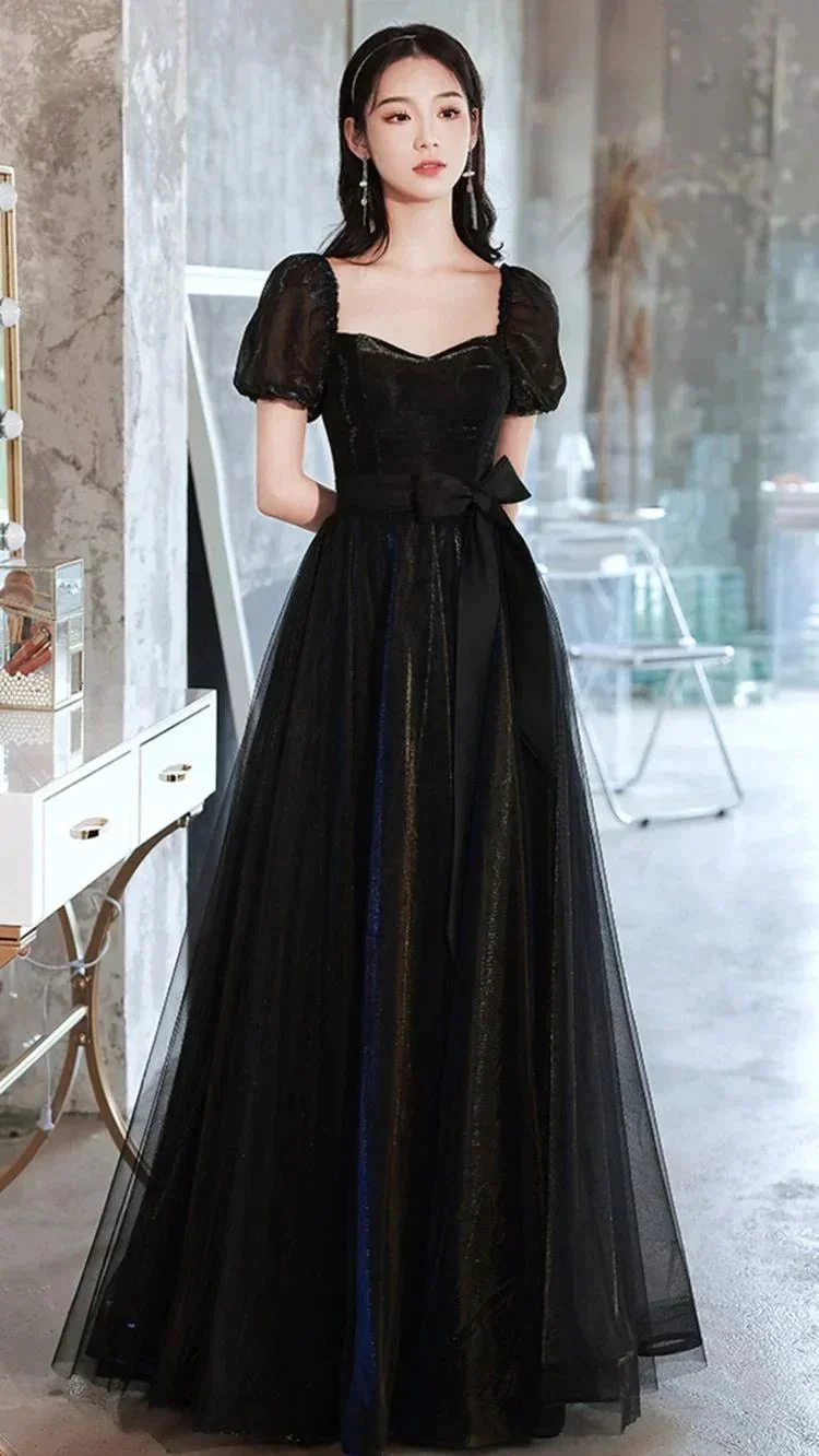 Black Tulle Long Prom Dress A line Evening Dress Y1138 - Image 2