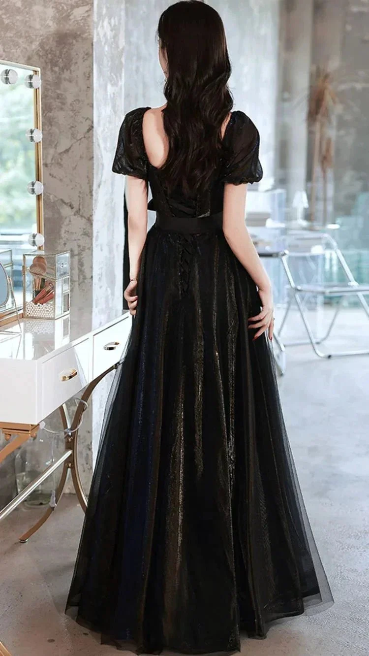 Black Tulle Long Prom Dress A line Evening Dress Y1138 - Image 4