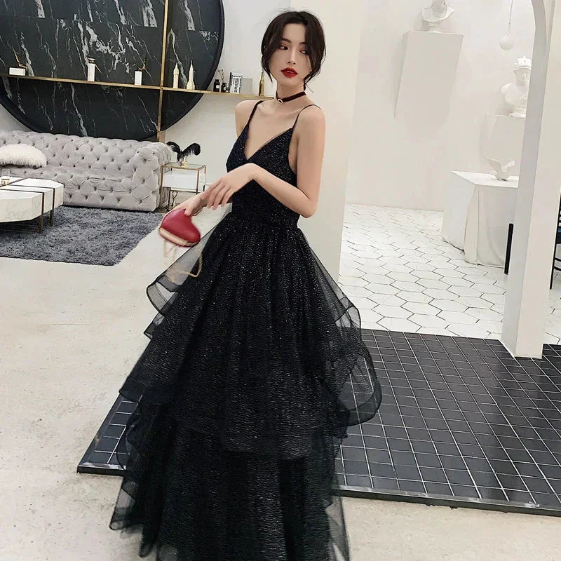 Black tulle sequins prom dress evening dress Y1021 - Image 4