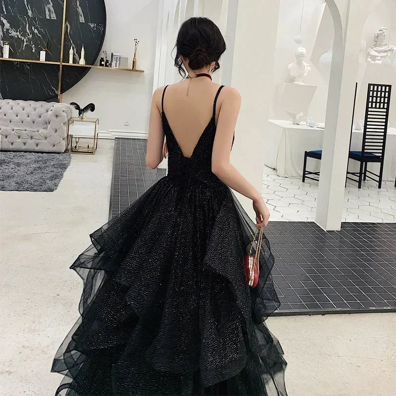 Black tulle sequins prom dress evening dress Y1021 - Image 5