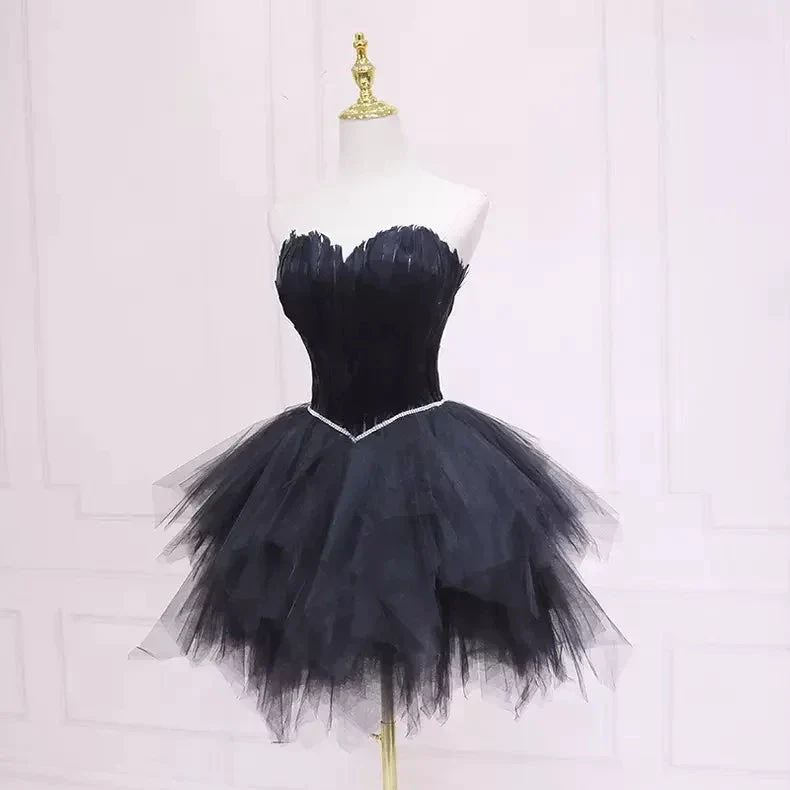 Black Tulle Short Homecoming Dress Strapless Homecoming Dress s38 - Image 2