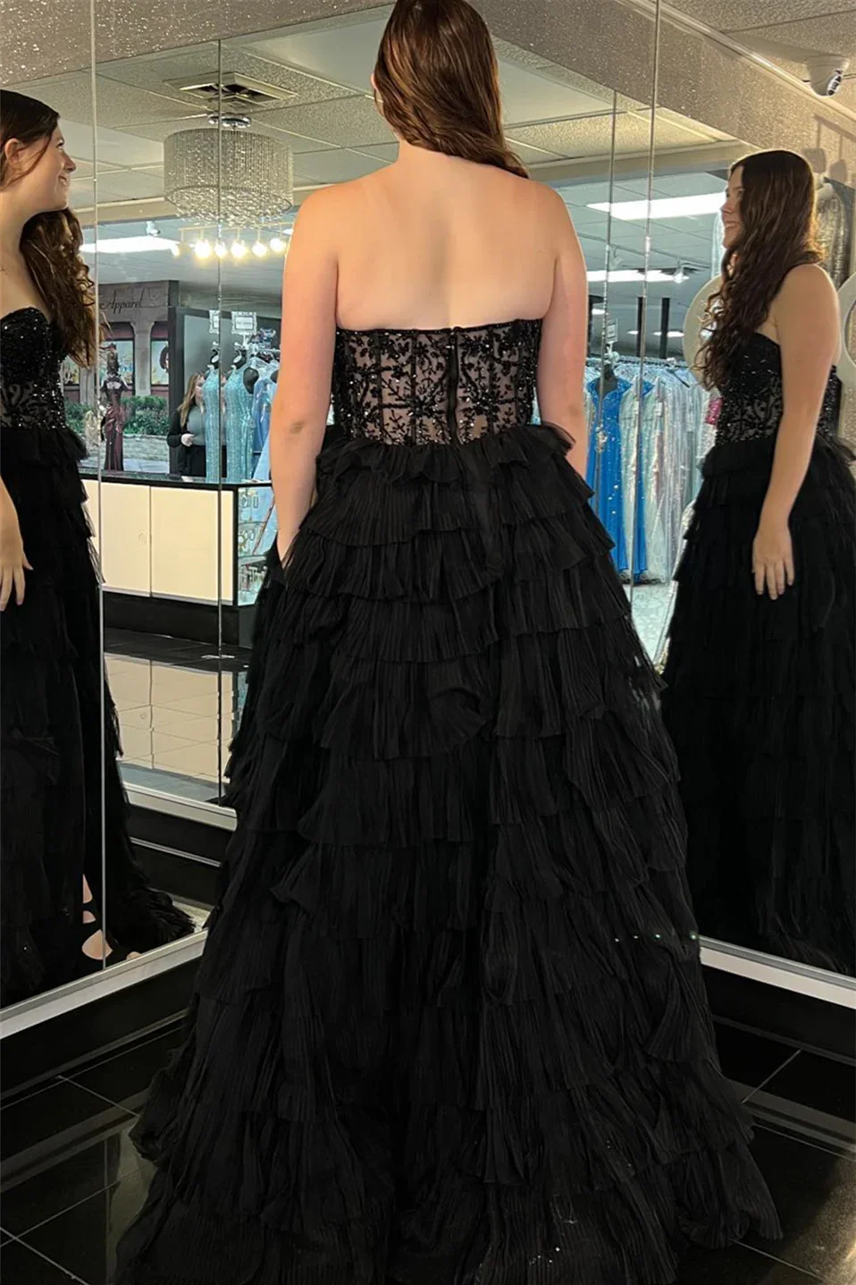 Phelicia |A-line Strapless Tulle Long Prom Dress with Slit - Image 2