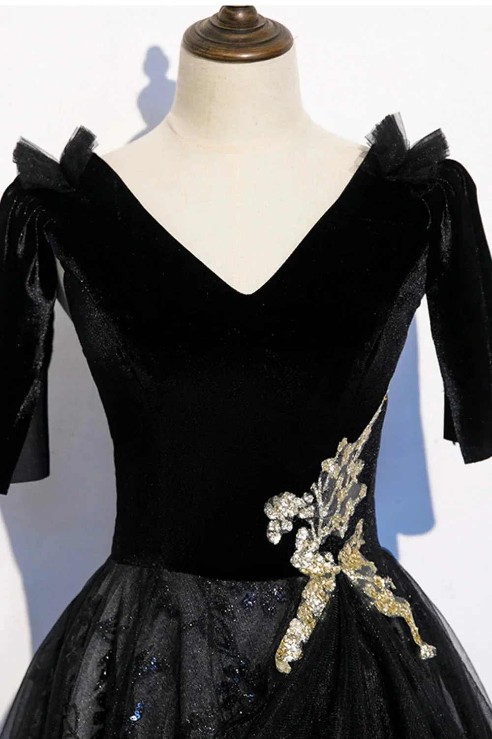 Black velvet lace long prom dress evening dress s103 - Image 4