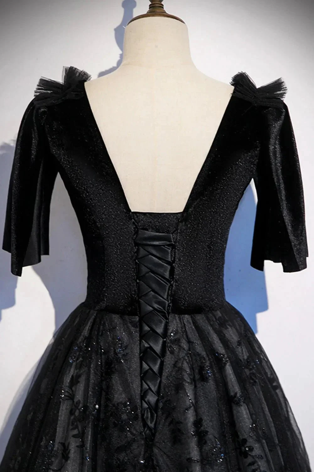 Black velvet lace long prom dress evening dress s103 - Image 5