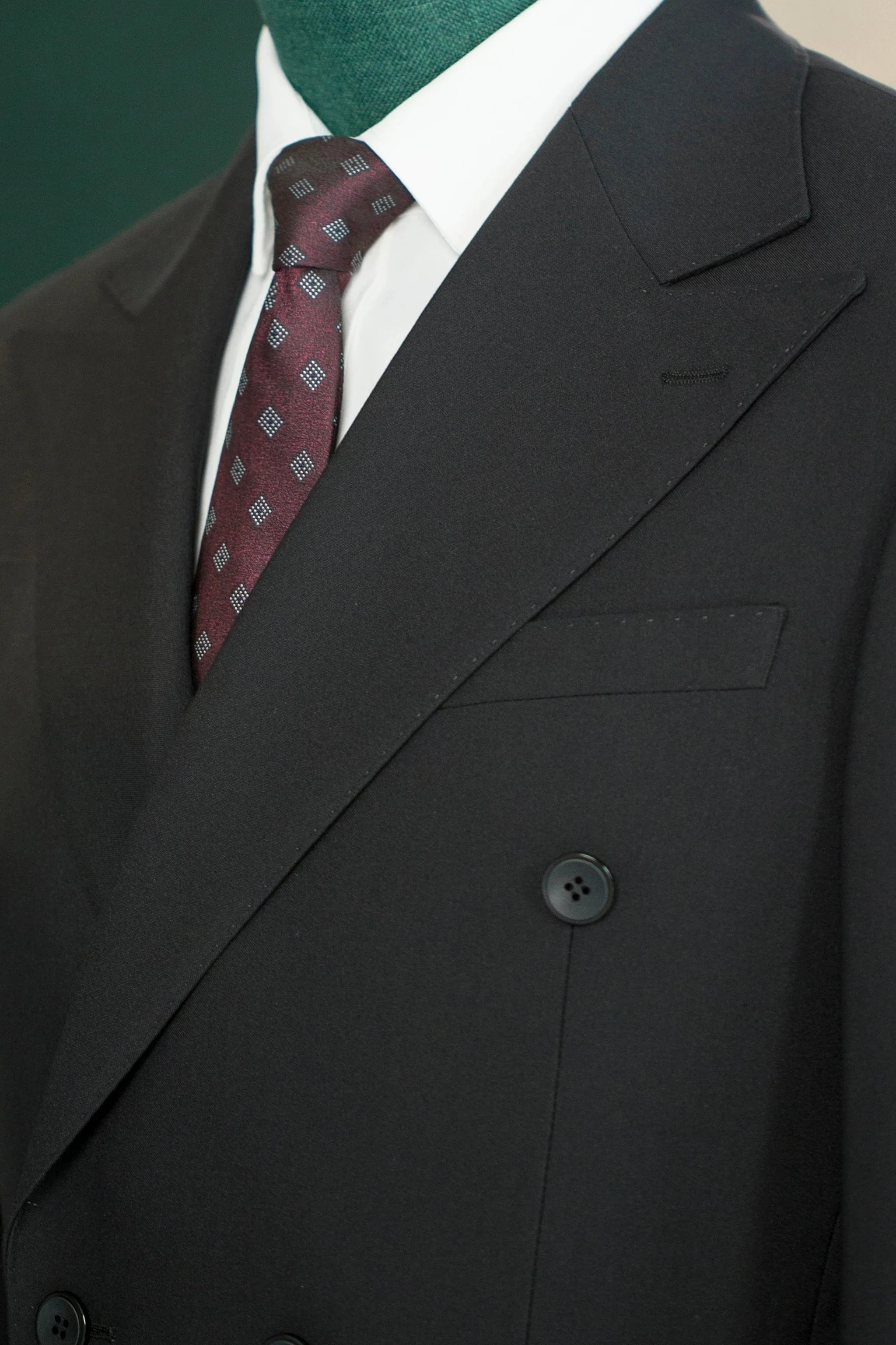 Black Wool Double Breasted 3 Piece Wedding Suit For Groom And Groomsmen - Image 2