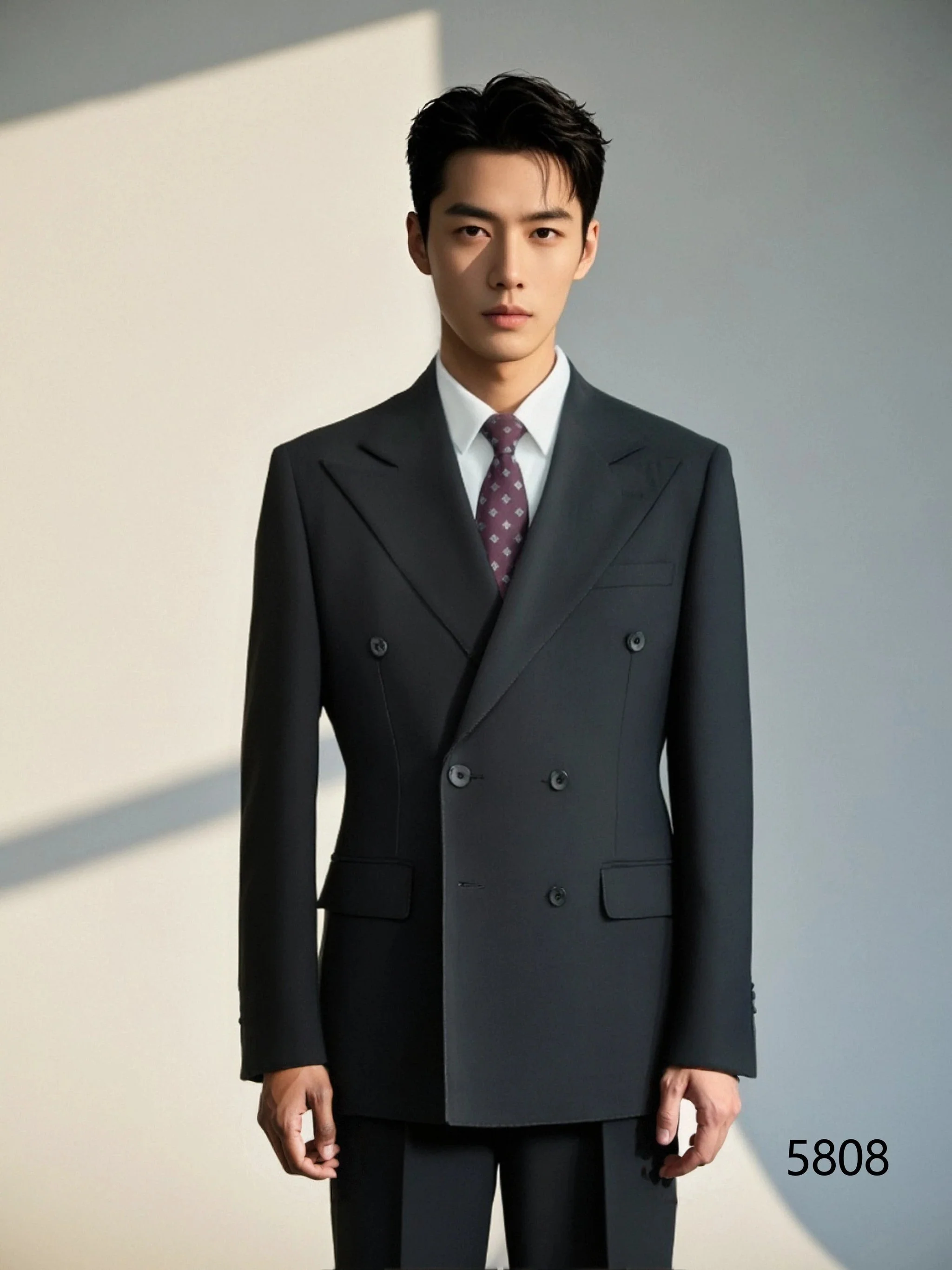 Black Wool Double Breasted 3 Piece Wedding Suit For Groom And Groomsmen - Image 4
