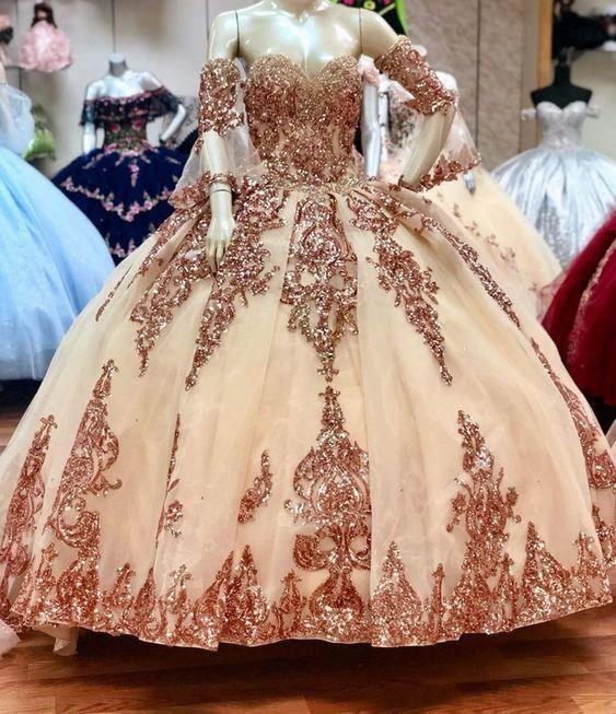 Bling Sequin Appliques Quinceanera Dresses With Removable Sleeve Sweetheart Ball Gown Y526 - Image 2