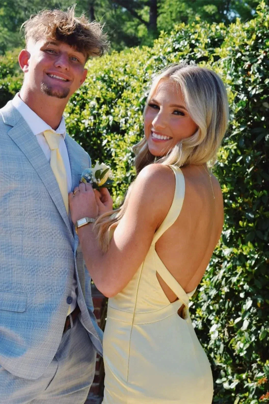 Bliss | Yellow Mermaid Satin V Neck Long Party Dress - Image 2
