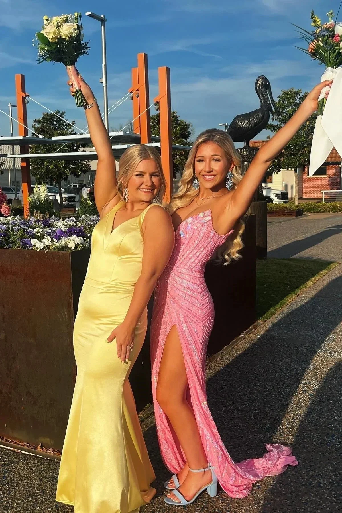 Bliss | Yellow Mermaid Satin V Neck Long Party Dress - Image 4
