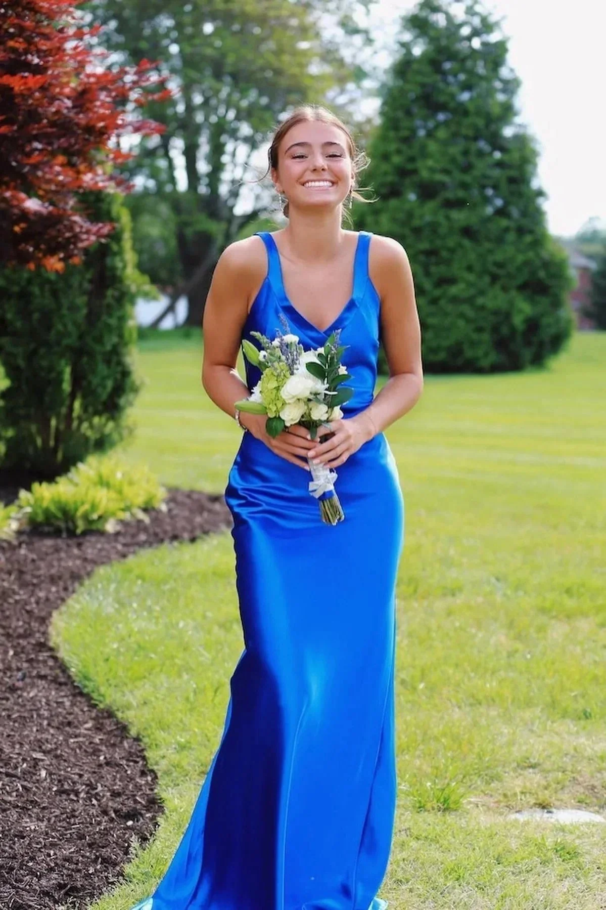 Bliss | Yellow Mermaid Satin V Neck Long Party Dress - Image 5