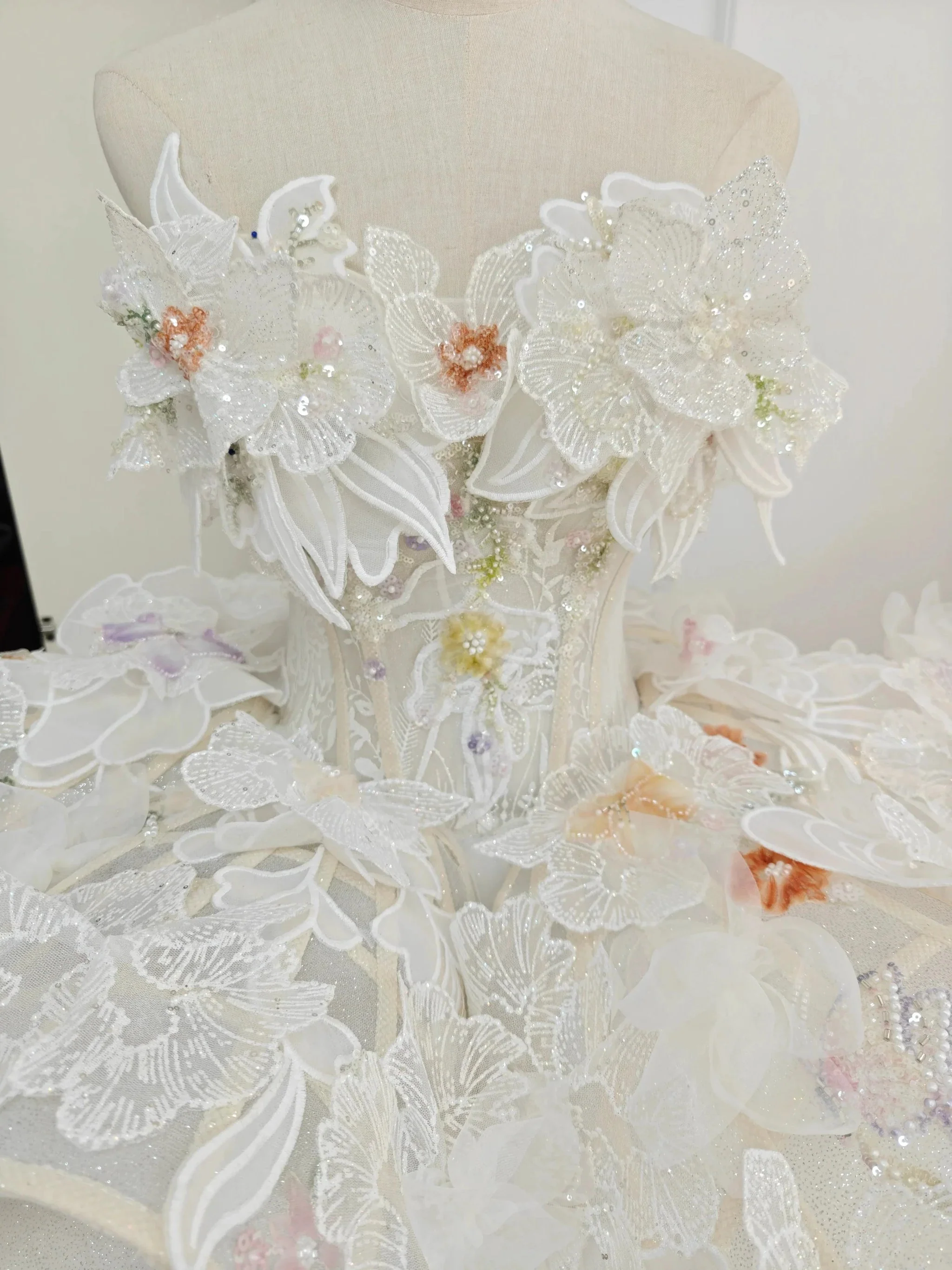 Ethereal Sweetheart Ball Gown Wedding Dress with 3D Floral Appliqués, Sequin Tulle & Corset Lace-Up Back Ye-2037 - Image 2