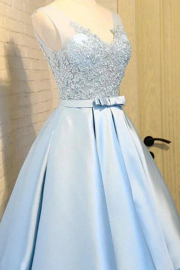 Blue A Line Princess V Neck Backless Appliques Homecoming Dresses - Image 2