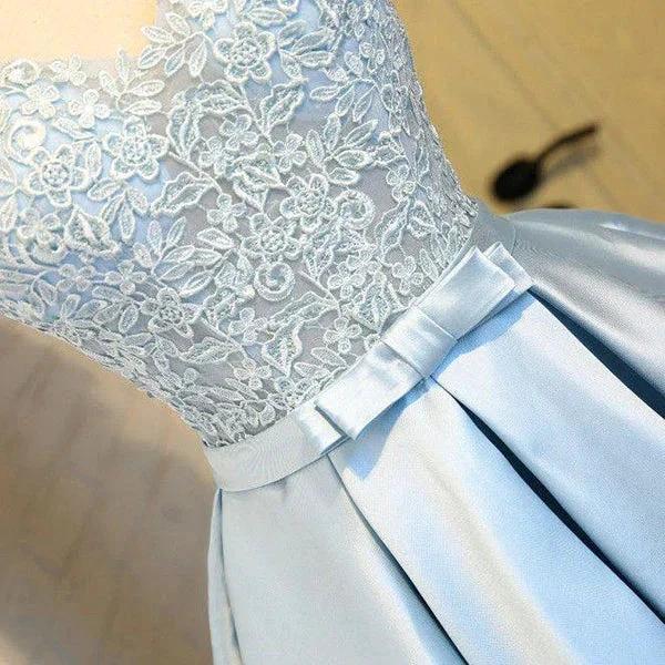 Blue A Line Princess V Neck Backless Appliques Homecoming Dresses - Image 4