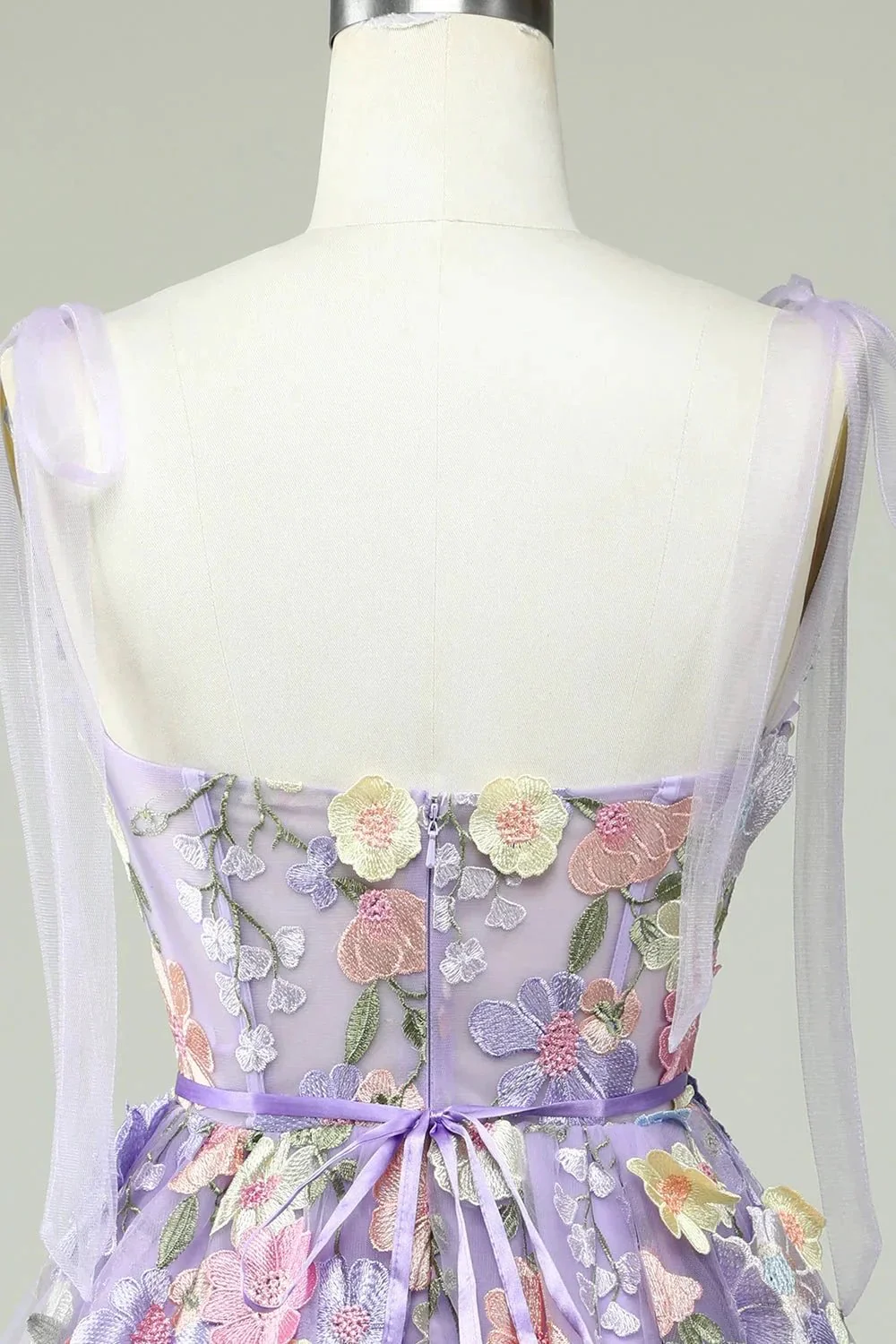 Blue A Line Spaghetti Straps Corset Homecoming Dress with 3D Flowers - Image 10