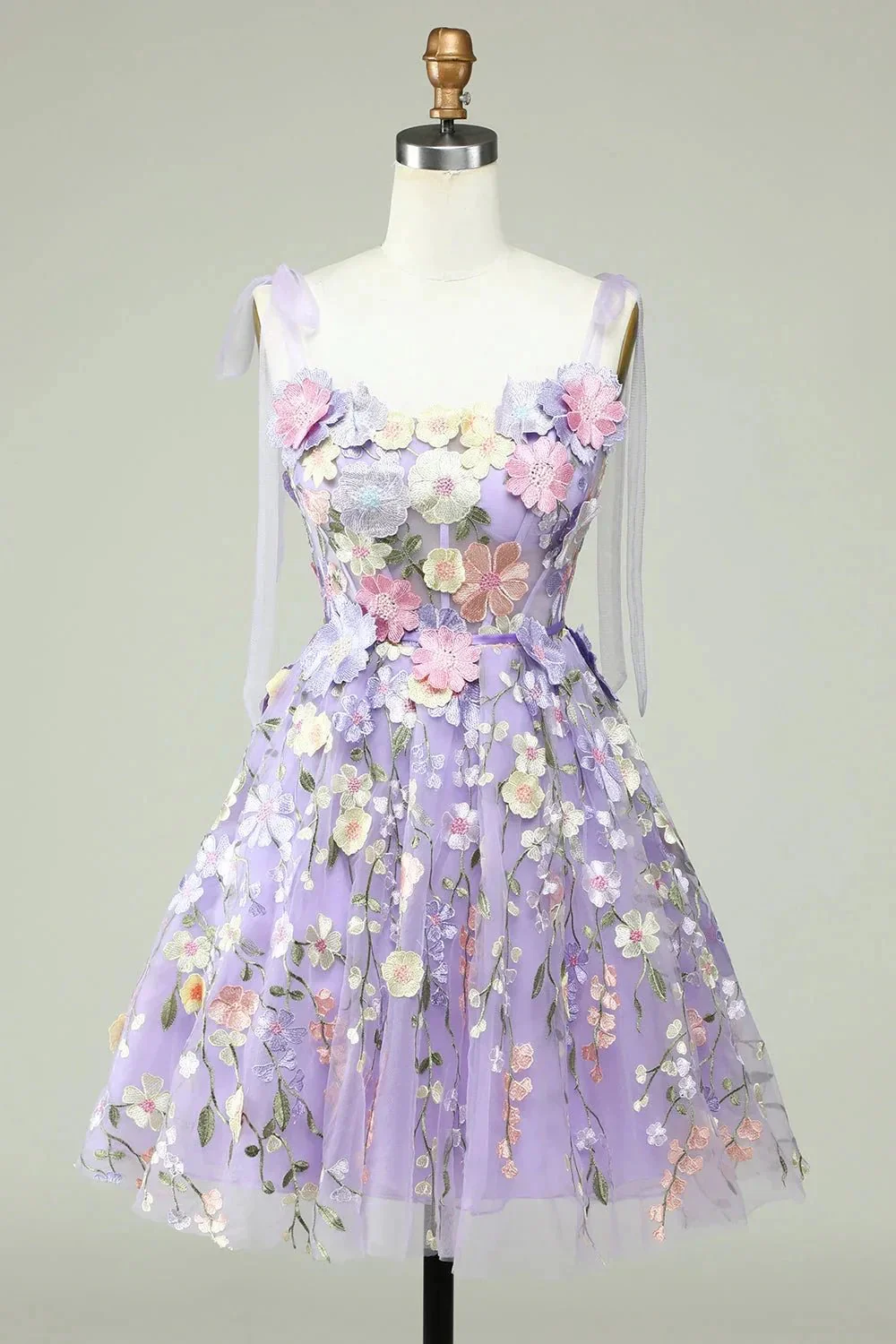 Blue A Line Spaghetti Straps Corset Homecoming Dress with 3D Flowers - Image 5